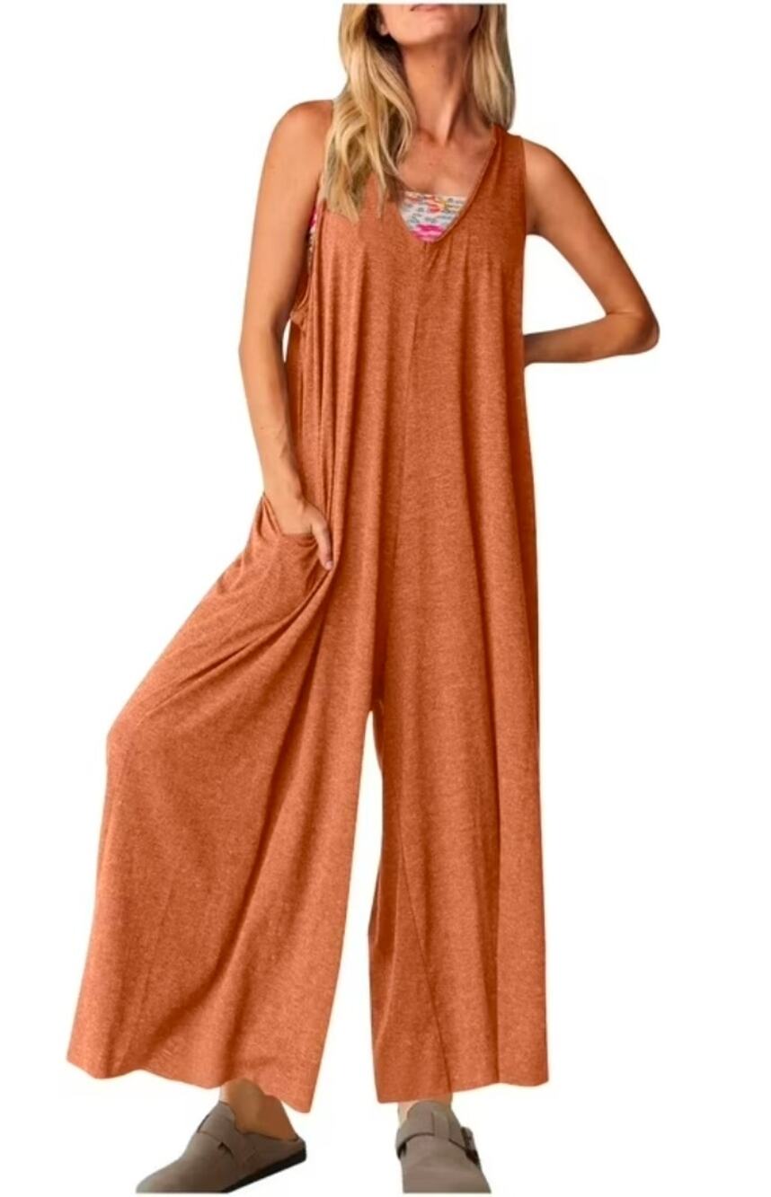 Flowy Wide Leg Jumper Lightweight, Stretchy Adjustable at Shoulders Orange Lg